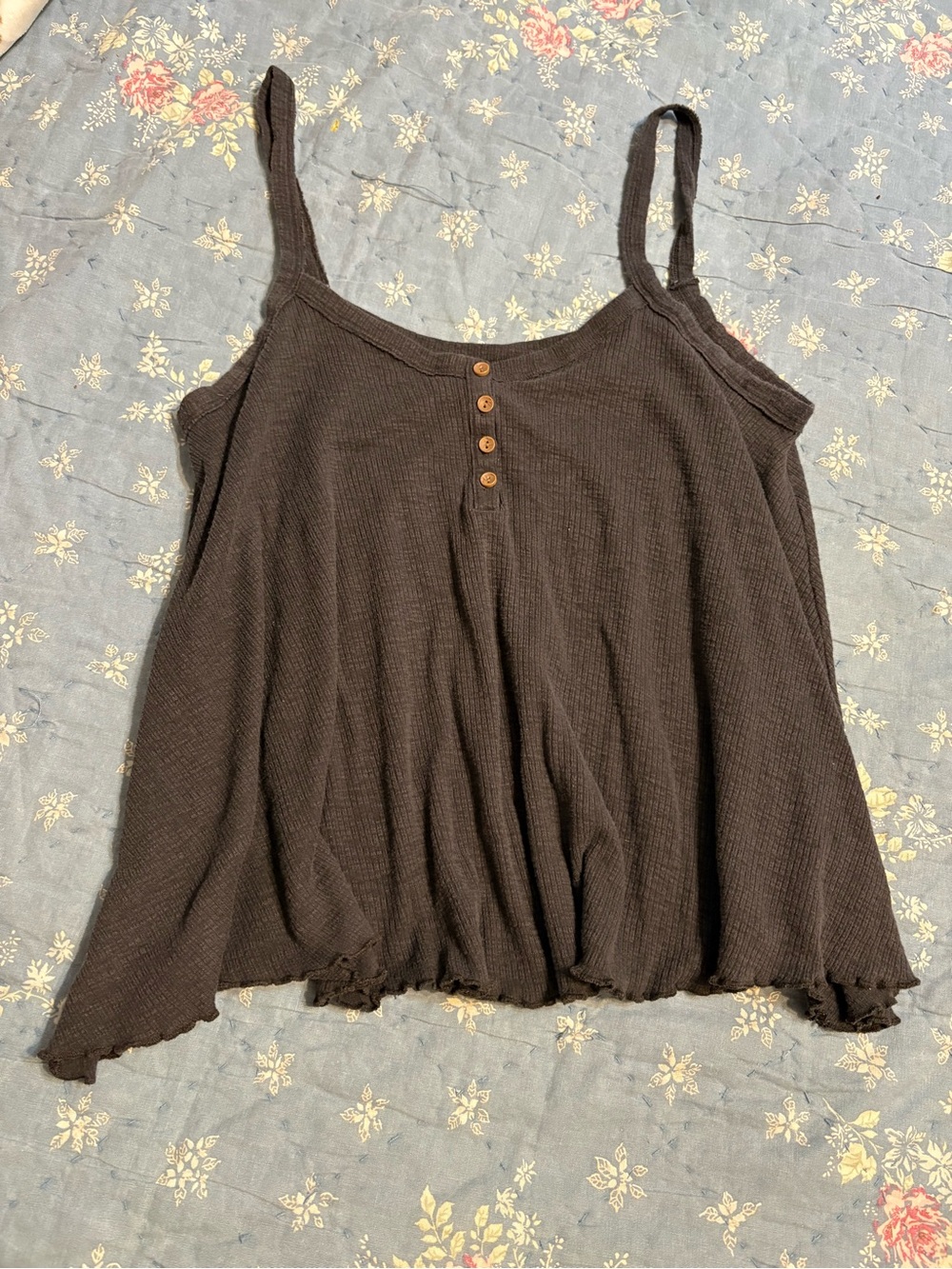American Eagle Outfitters Black Waffle Knit Spaghetti Strap Camisole